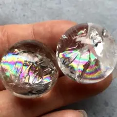 【数量限定！虹入り！2個セット】天然石　アイリスクォーツ　水晶　丸玉　d