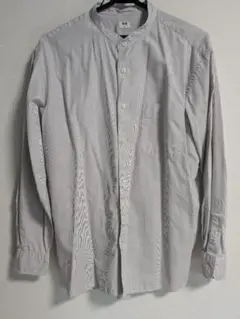 【2着セット】UNIQLO グレー ストライプ 長袖シャツ M