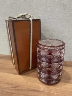 赤色カットガラスインテリア小物 木箱付き