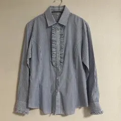 ストライプ フリル シャツブラウス
