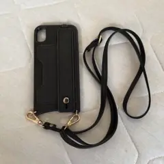 iPhone XR ケース ショルダー ストラップ付き ブラック