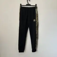 adidas キッズ ブラック ゴールド パンツ