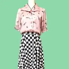❤ ロカビリー 50’s アメ車 レコード ピンク シャツ ❤1071