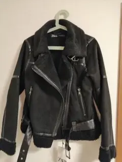 ZARA 黒 新品未使用Sサイズ フェイクムートン ライダース ジャケット