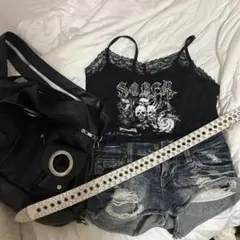 フェアリーグランジスカルプリント レース付きキャミソール 黒