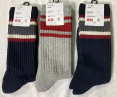 未使用 ユニクロ ソックス パイルライン 25〜27cm灰色1足 紺2足 計3足