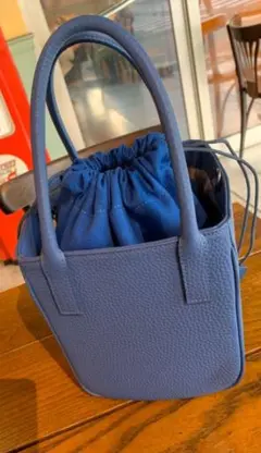 ブルー トートバッグ 巾着型内袋付き