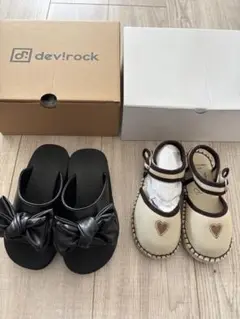 devirock リボン付きサンダルとハート刺繍シューズセット