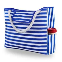 【新品】　大容量　キャンバス　トートバッグ　ブルー　ショルダー　アウトドア　海