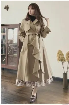 Herlipto Gaba Ruffled Cotton Trench Coat
