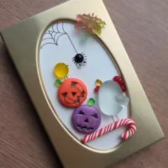 『クモさんこんにちは!』シーグラスアート　ハロウィン　かぼちゃ　にわとり　ひよこ