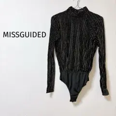 8 MISSGUIDED 黒ゴールドストライプ レオタード UK12 トップス