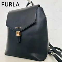 【美品】フルラ サフィアーノ レザー リュックサック ブラック 黒 金具