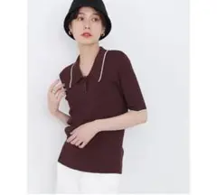 最終価格】NATURAL BEAUTY BASIC ラインポロ襟リブニット