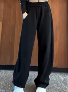 ブラック ワイドパンツ ゴムウエスト