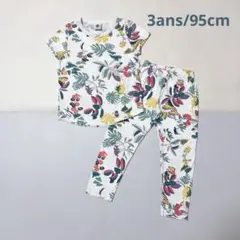 PETITBATEAU プチバトー　ボタニカル柄プリント半袖パジャマ　95cm