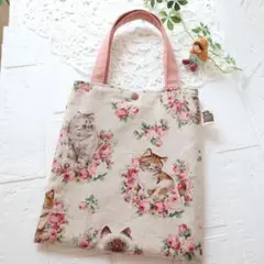 [ローズと猫 ]お散歩ミニトート バッグ