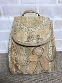 訳あり 美品 エトロ ペイズリー総柄 ベージュ ハンドバッグ ミニリュック
