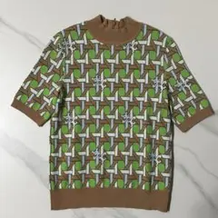 tory burch ニット 半袖 ロゴ 総柄 幾何学 トリーバーチ