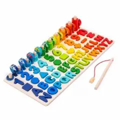 木製パズル 数字 アルファベット パズル 知育のおもちゃ 子供用 魚釣り遊び
