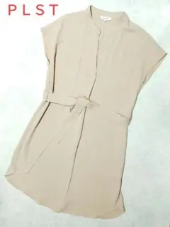 PLST　スキッパー半袖ワンピース　ベージュ　プラステ　とろみシャツ