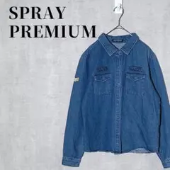 SPRAY PREMIUM　デニムシャツ　長袖　ワッペン　綿混　インディゴブルー
