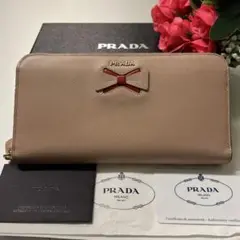 未使用に近い‼️ プラダ 財布 長財布 サフィアーノ リボン ラウンドファスナー
