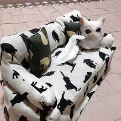 猫クッション付きソファー型ボックスティッシュカバー猫柄