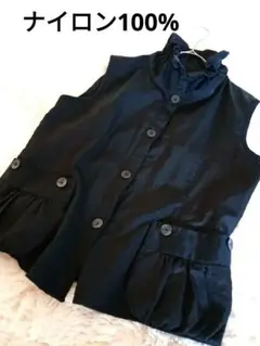黒いノースリーブベスト ボタン付きナイロン100% М〜L
