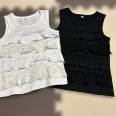 フリル付きノースリーブタンクトップ2色セット