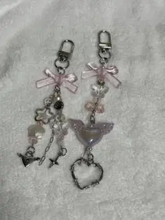 韓国  ハンドメイド　リボン ビーズストラップキーホルダー  コレクトブック