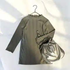 【TM-PARTY】長袖首元トップスフリルM重ね着もこれ一枚でもグリーン系春っぽ
