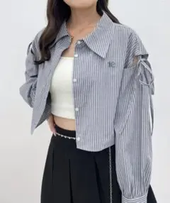 Heather アームオープン L/S ストライプシャツ F