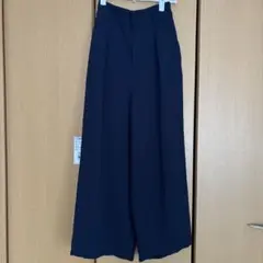 ネイビー ワイドパンツ ゴムウエスト