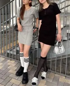 ENVYVM ブラック ミニワンピース 半袖