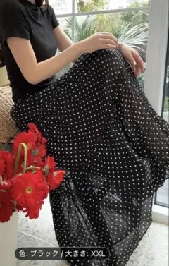 ★未使用★水玉ロングシフォンスカート★