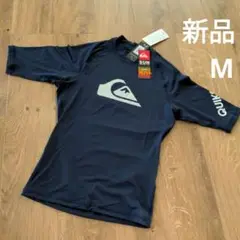 タグ付き　クイックシルバー　ラッシュガード　半袖　ロゴプリント　M　ネイビー　紺