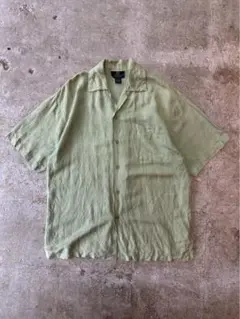 90s 開襟リネン×レーヨン半袖シャツ オープンカラー ヴィンテージ 古着