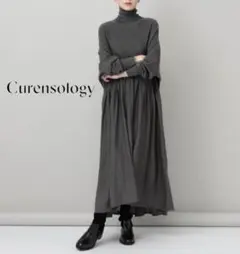 Curensology ウールハイネックギャザーワンピース