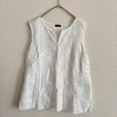 タルボット スパンコール刺繍 ノースリーブ ブラウス シャツ リネン キーネック