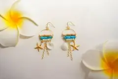 ターコイズシェルピアス　ハンドメイド