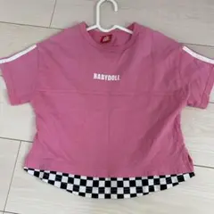 【美品】BABYDOLL ピンク Tシャツ チェック柄 キッズ　ガールペアルック