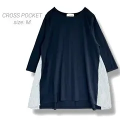 【CROSS POCKET 】✨美品✨異素材切替長袖チュニック M ストライプ