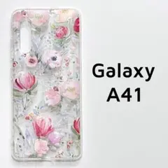 Galaxy A41 クリア フラワー 花 カバー ①