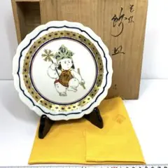 武腰一憲 九谷焼 色絵飾皿 共箱 タトチ 幅約19㎝ 東な