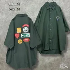 CPCM【メンズM】ワッペンコラージュシャツ 半袖 グリーン ユニセックス