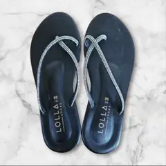 【超美品】LOLLA ビジュー付きトングサンダル 38　ブラック　キラキラ