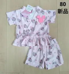 新品 ＊ 【80】 ディズニー Disney ミニーマウス 甚平 綿100