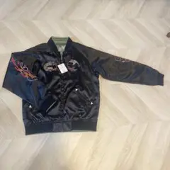 TK　タケオキクチ　別珍　スカジャン　ベロア　リバーシブル　国旗　黒　緑　刺繍 ハーレーダビッドソンスカジャン 別珍 ベロア 刺繍 イーグル