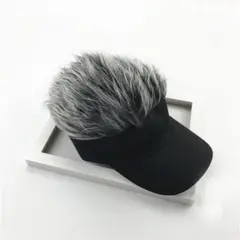 サンバイザー ヘアーバイザー ウィッグ付き ジョーク ゴルフ グレー D300